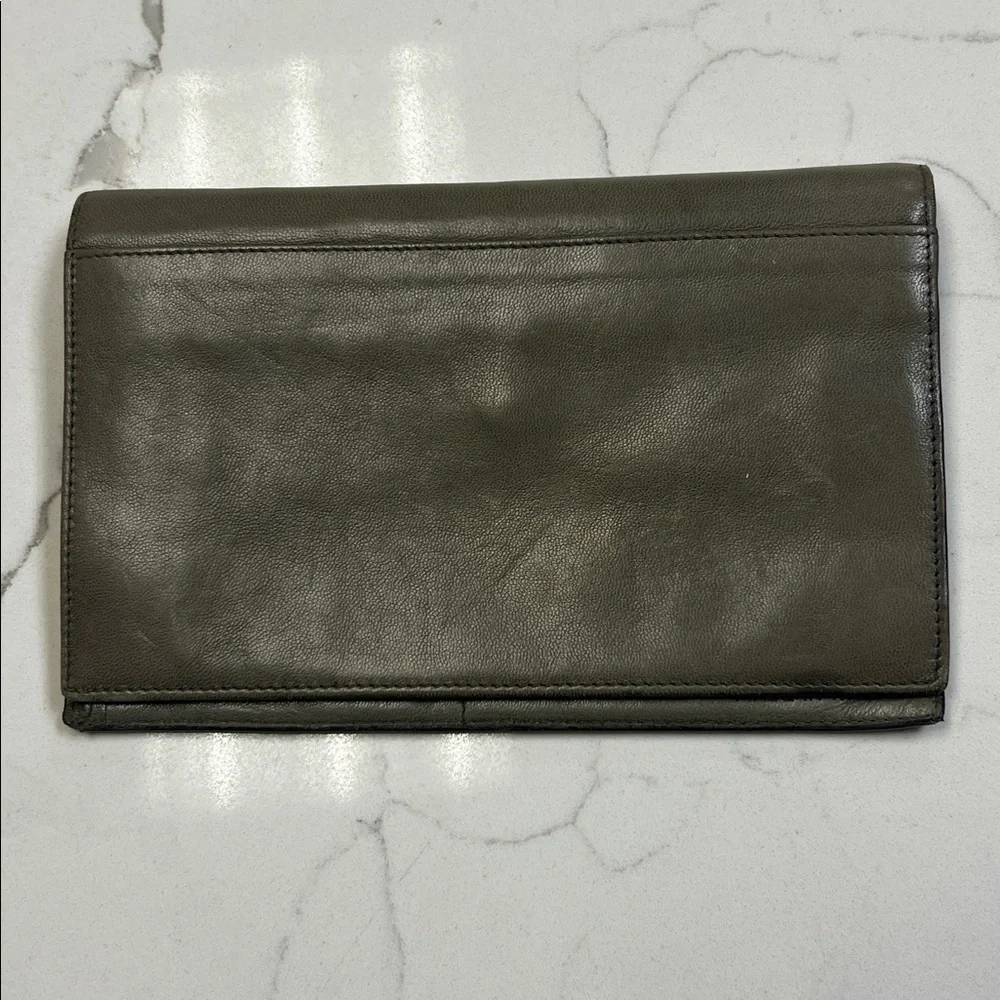 Krizia Italian Leather Wallet Olive Green Billfold - Picture 3 of 13